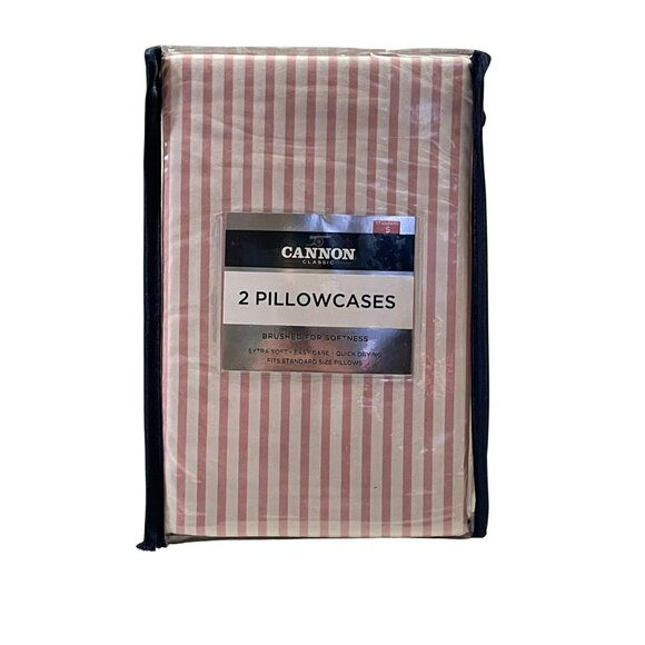 Cannon Classic Set of 2 Pillow Cases NEW Pink White Striped - Picture 1 of 5